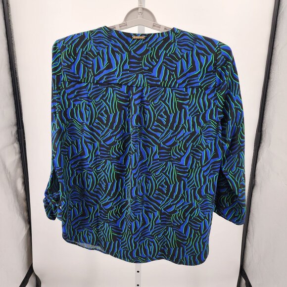 Michael Kors Womens L Blouse Blue Green Zebra Print Top New Animal Pattern - Picture 7 of 8